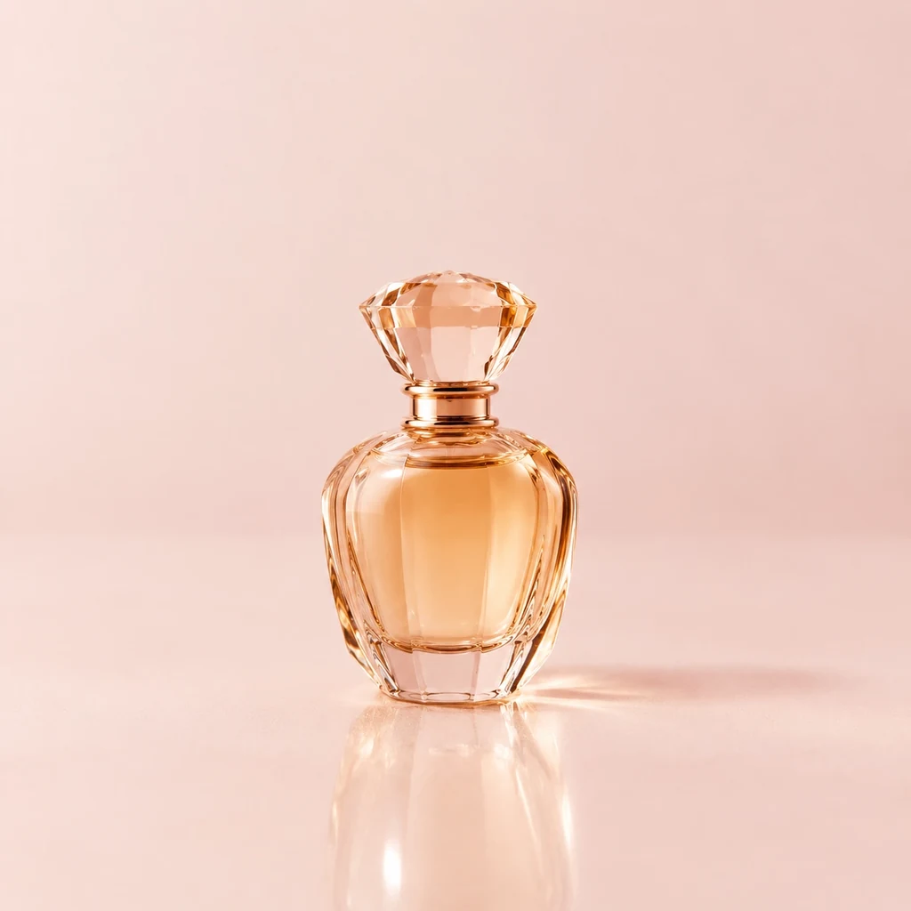 Small amber coloured glass perfume flacon with a faceted stopper